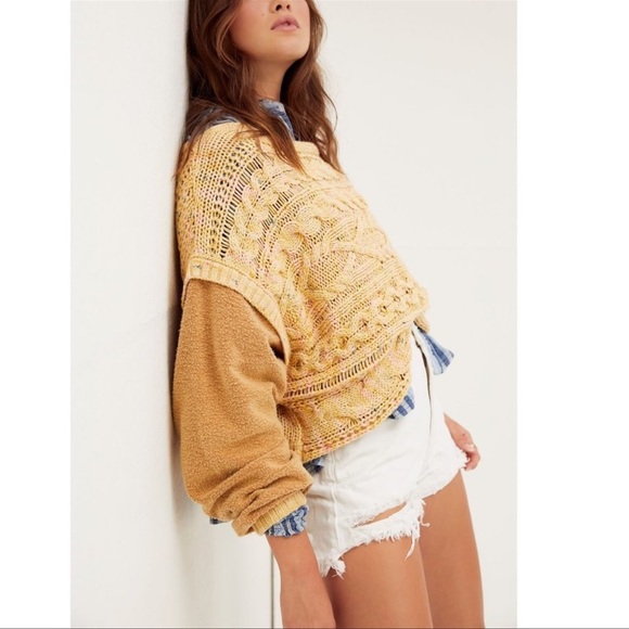 NWT Free People Honey Cable Pullover / Honeycomb - Picture 1 of 10